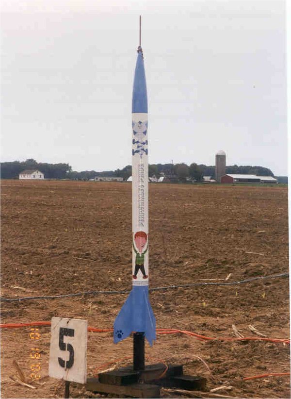 Periwinkle's Pride, a PML Black Brant VB,  on the Launchpad at Higgs Dairy Farm